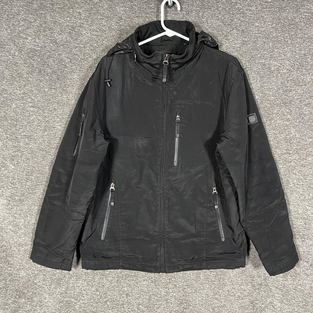 Tumi T-Tech Jacket Mens Medium Black Hooded Travel Windbreaker‎ Zip Pockets